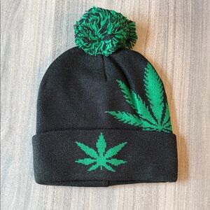 Black and Green MJ Leaf Beanie